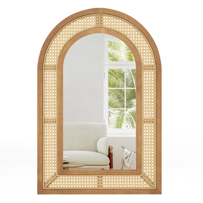 35.5 Inches x 23.5 Inches Rattan Wall Mounted Decorative Mirror with Wooden Frame, Natural Wall Mirrors Natural at Gallery Canada