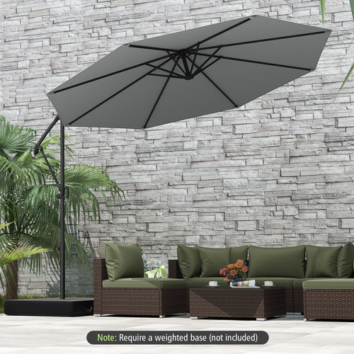 10 Feet Offset Hanging Umbrella with Base and Infinite Tilt, Gray