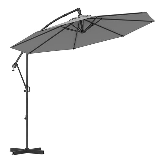 10 Feet Offset Hanging Umbrella with Base and Infinite Tilt, Gray Outdoor Umbrellas Gray at Gallery Canada
