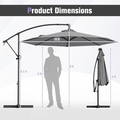 10 Feet Offset Hanging Umbrella with Base and Infinite Tilt, Gray Outdoor Umbrellas at Gallery Canada