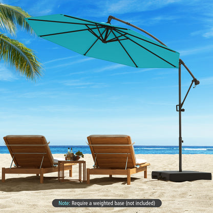 10 Feet Offset Hanging Umbrella with Base and Infinite Tilt, Turquoise Outdoor Umbrellas at Gallery Canada