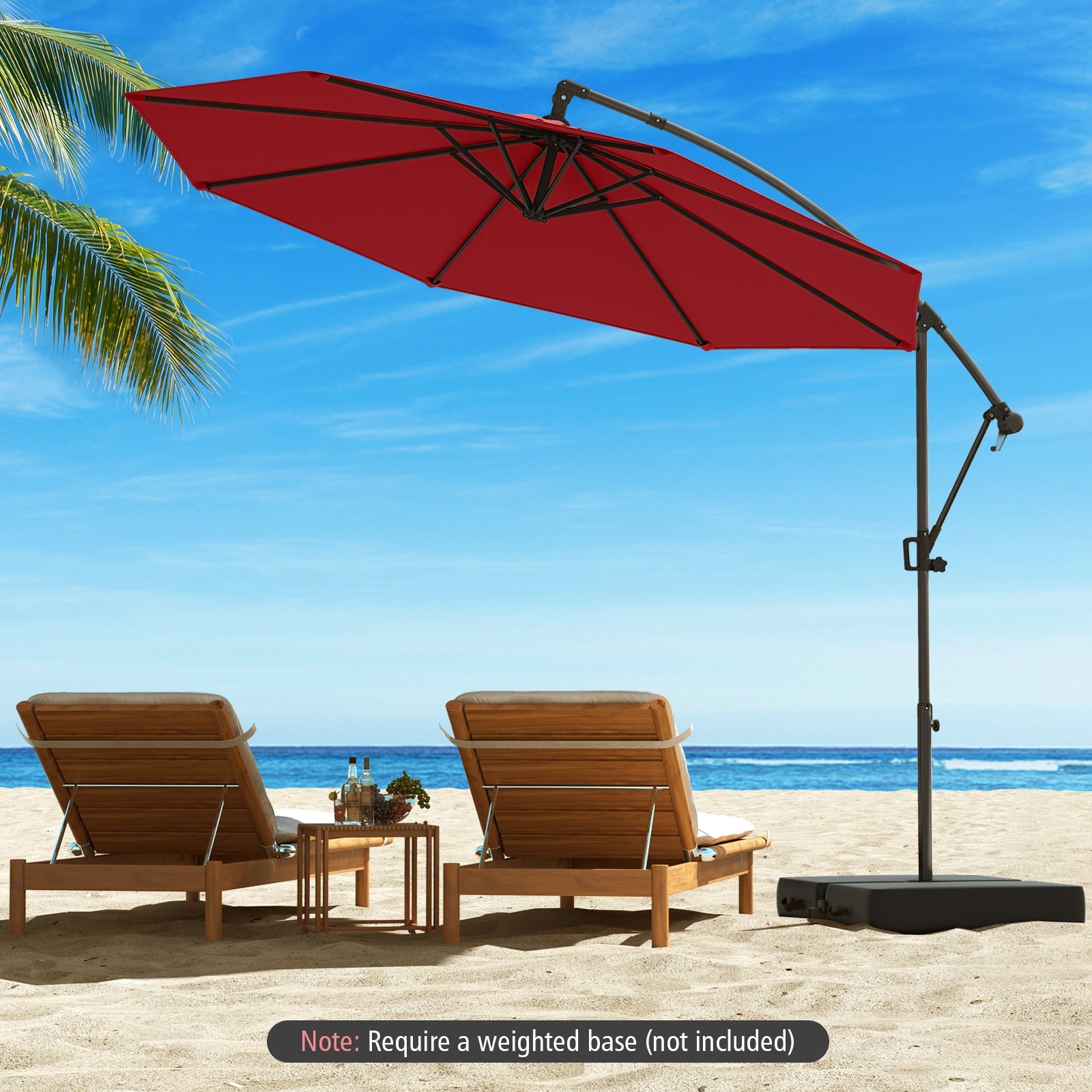 10 Feet Offset Hanging Umbrella, With Base And Tilt, Wine Outdoor Umbrellas at Gallery Canada