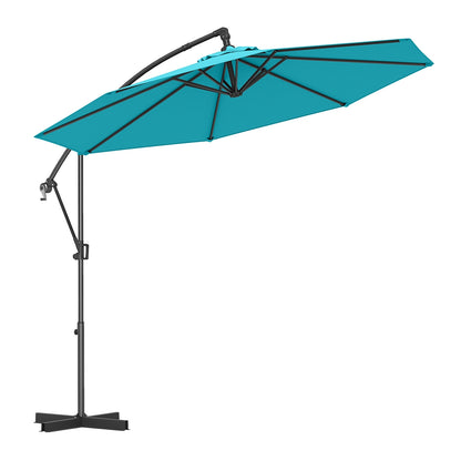 10 Feet Offset Hanging Umbrella with Base and Infinite Tilt, Turquoise Outdoor Umbrellas Turquoise at Gallery Canada