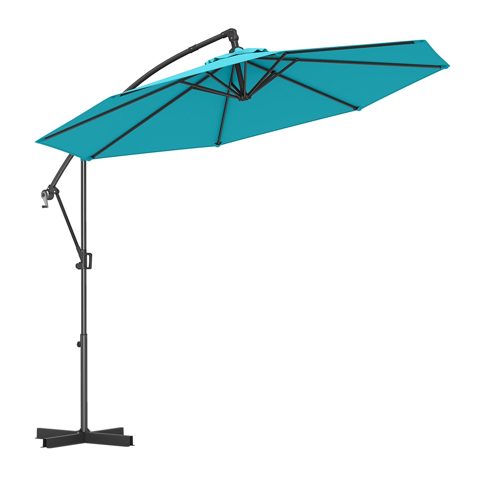 10 Feet Offset Hanging Umbrella with Base and Infinite Tilt, Turquoise Outdoor Umbrellas at Gallery Canada
