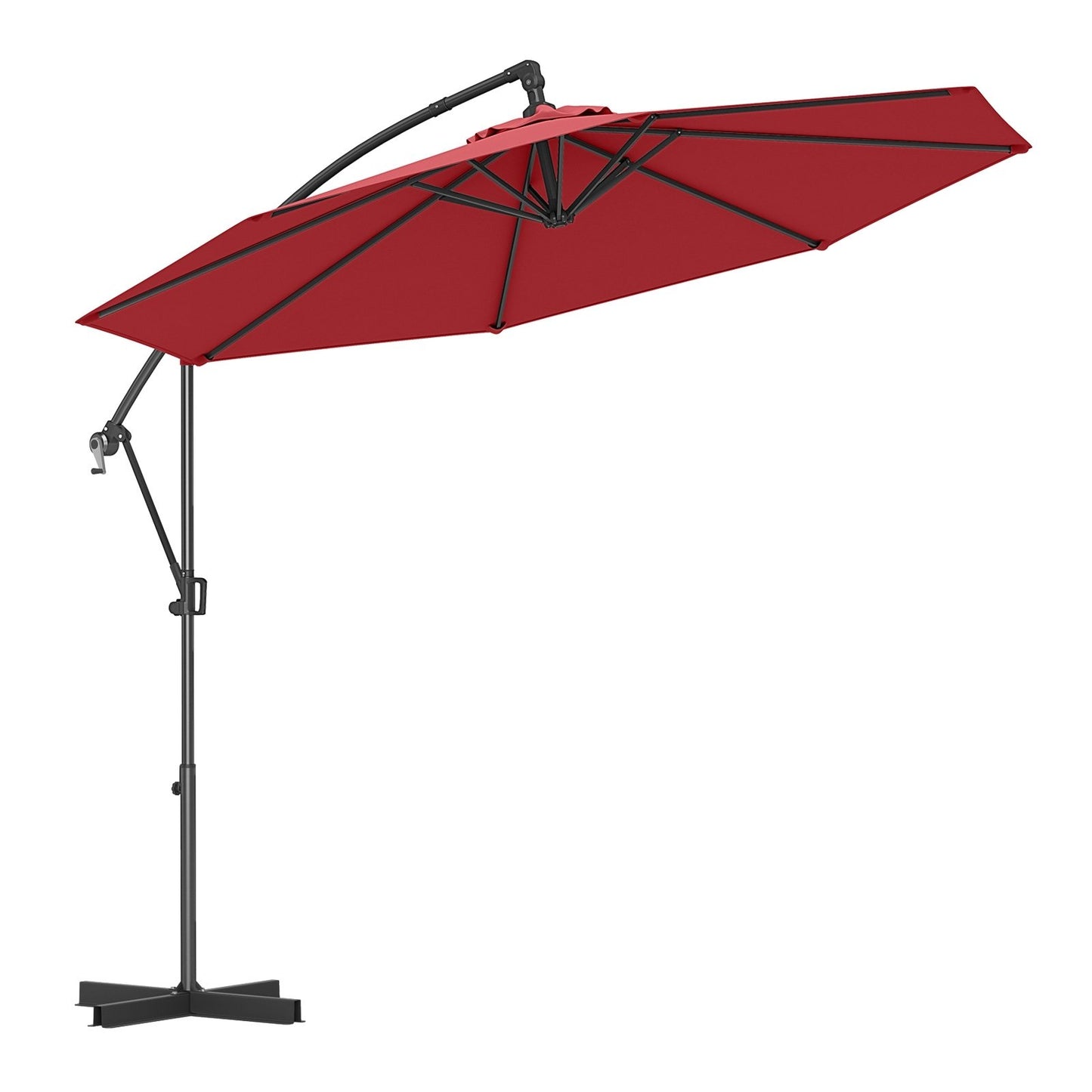 10 Feet Offset Hanging Umbrella with Base and Infinite Tilt, Wine Outdoor Umbrellas Wine at Gallery Canada