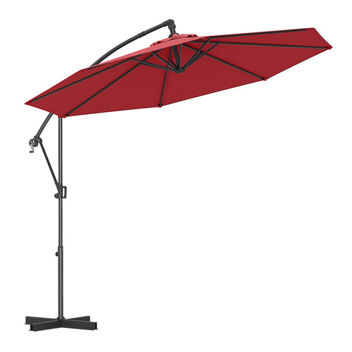 10 Feet Offset Hanging Umbrella with Base and Infinite Tilt, Wine