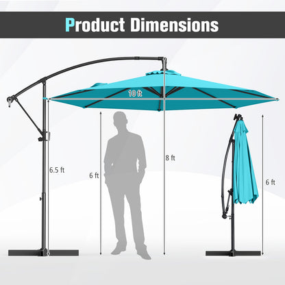 10 Feet Offset Hanging Umbrella with Base and Infinite Tilt, Turquoise Outdoor Umbrellas at Gallery Canada
