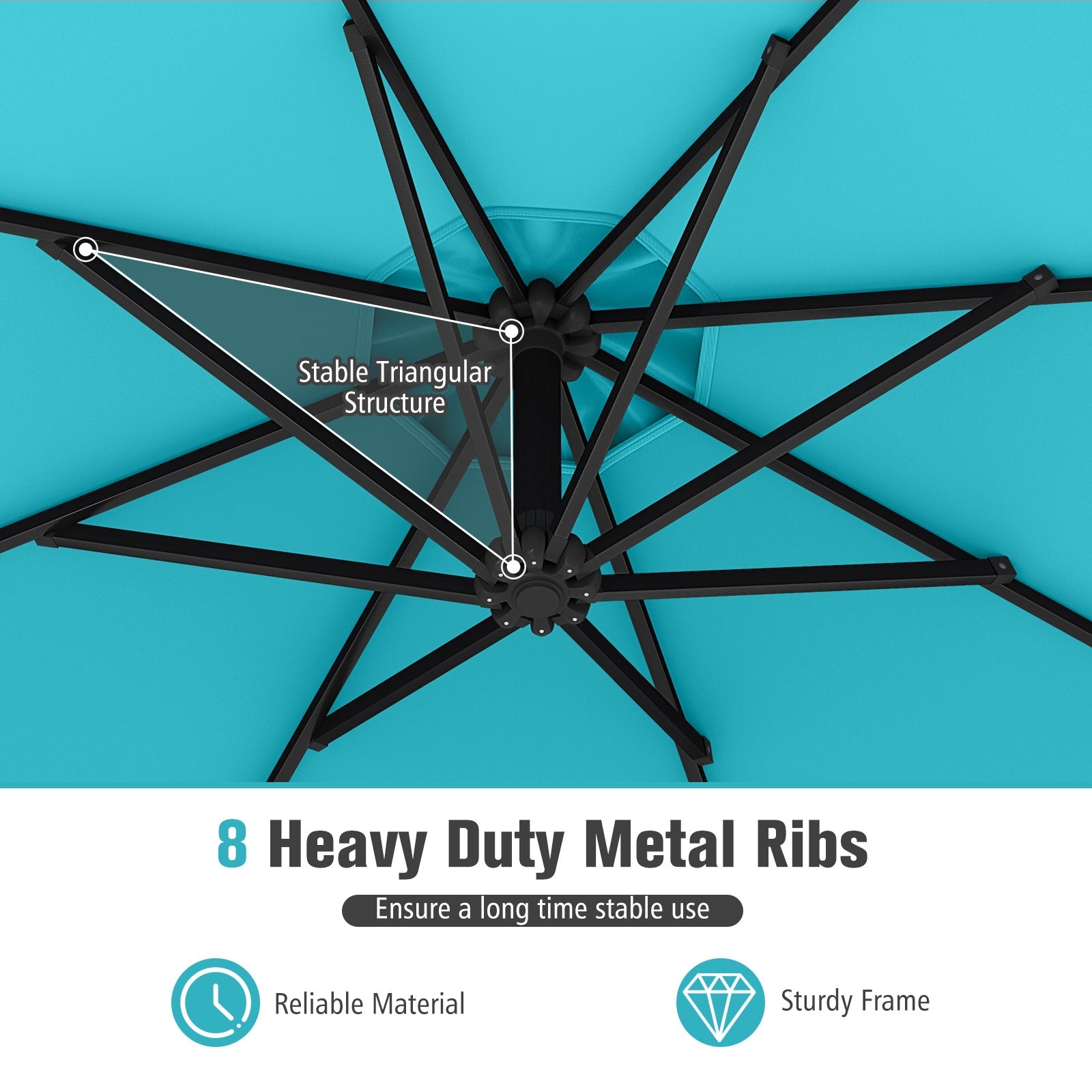 10 Feet Offset Hanging Umbrella with Base and Infinite Tilt, Turquoise Outdoor Umbrellas at Gallery Canada