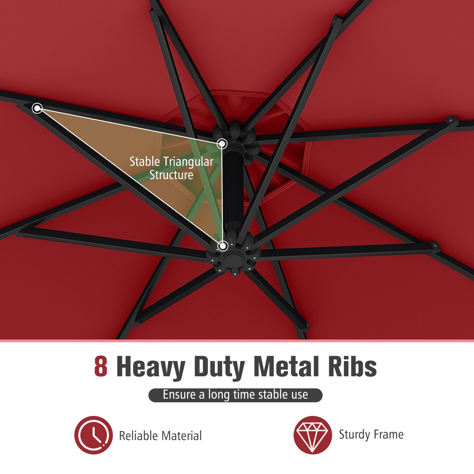 10 Feet Offset Hanging Umbrella with Base and Infinite Tilt, Wine Outdoor Umbrellas at Gallery Canada