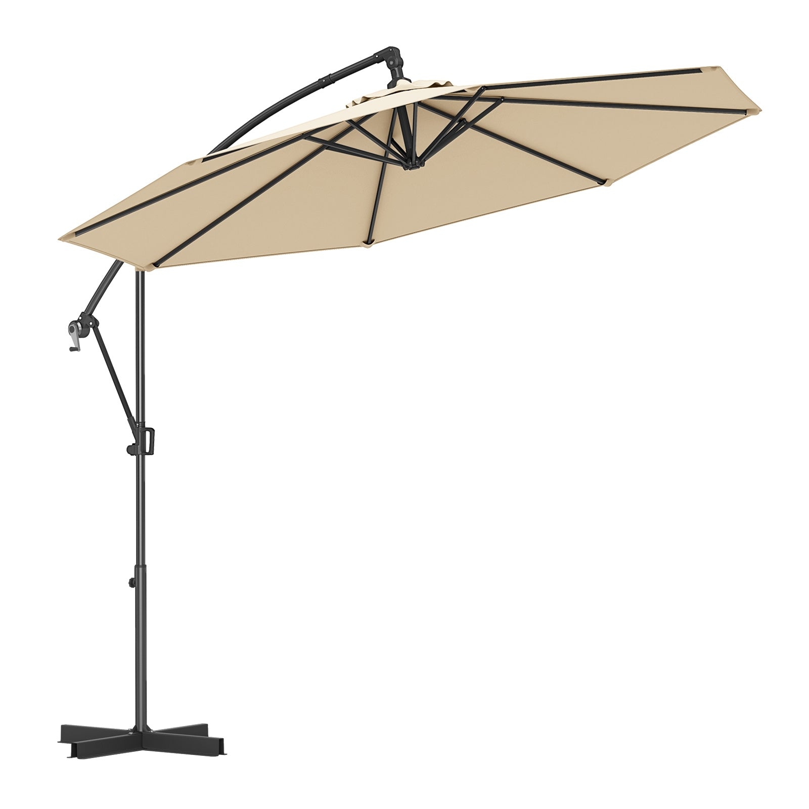 10 Feet Offset Hanging Umbrella, With Base And Infinite Tilt, Beige Outdoor Umbrellas Beige at Gallery Canada