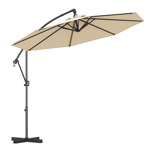 10 Feet Offset Hanging Umbrella, With Base And Infinite Tilt, Beige