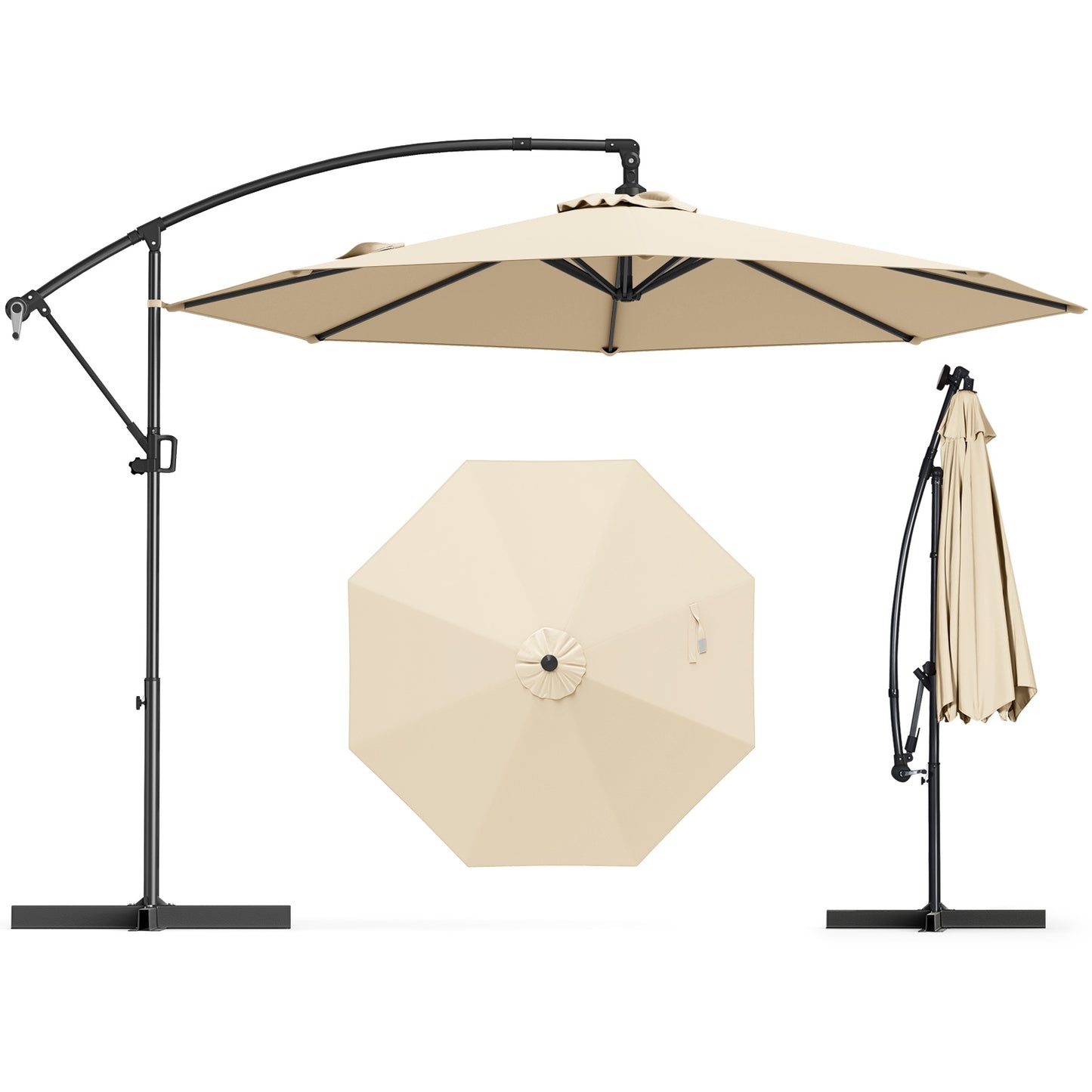 10 Feet Offset Hanging Umbrella with Base and Infinite Tilt, Beige Outdoor Umbrellas at Gallery Canada