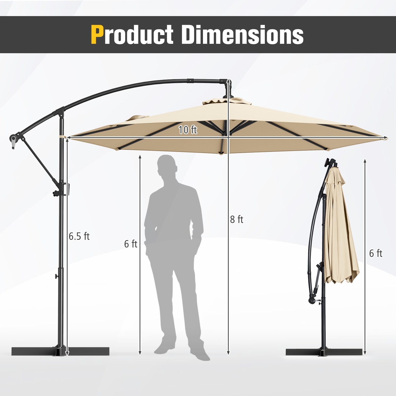 10 Feet Offset Hanging Umbrella with Base and Infinite Tilt, Beige Outdoor Umbrellas at Gallery Canada