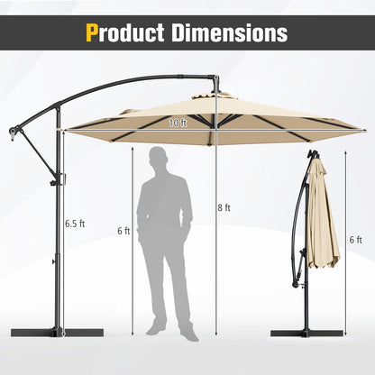 10 Feet Offset Hanging Umbrella with Base and Infinite Tilt, Beige Outdoor Umbrellas at Gallery Canada