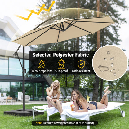 10 Feet Offset Hanging Umbrella with Base and Infinite Tilt, Beige Outdoor Umbrellas at Gallery Canada