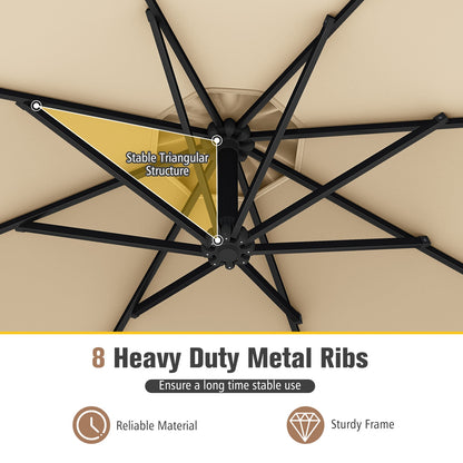 10 Feet Offset Hanging Umbrella with Base and Infinite Tilt, Beige Outdoor Umbrellas at Gallery Canada