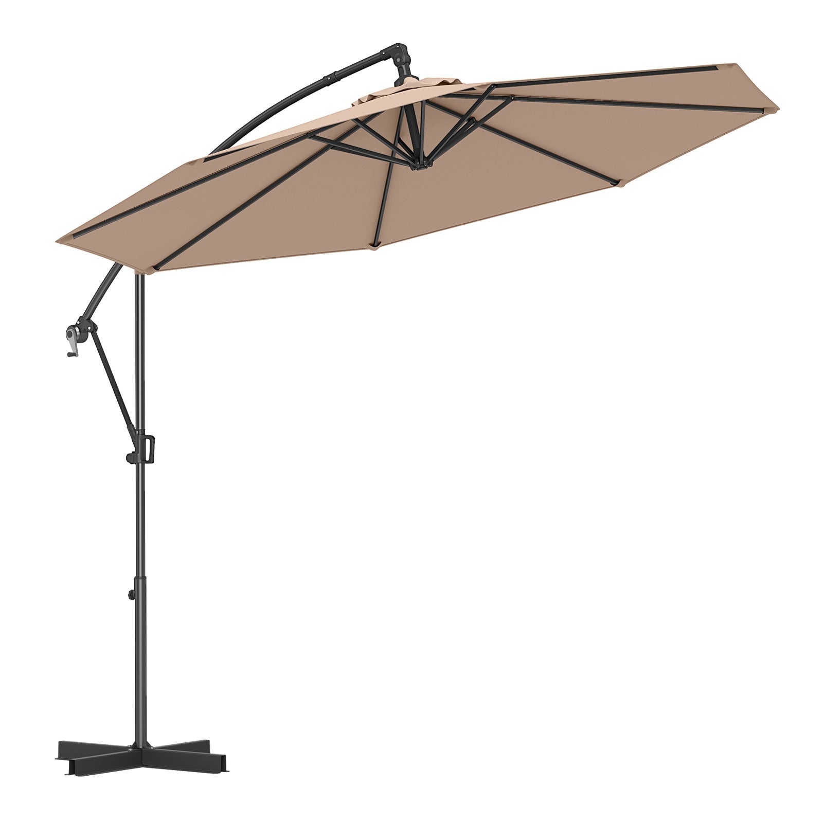 10 Feet Offset Hanging Umbrella with Base and Infinite Tilt, Coffee Outdoor Umbrellas at Gallery Canada