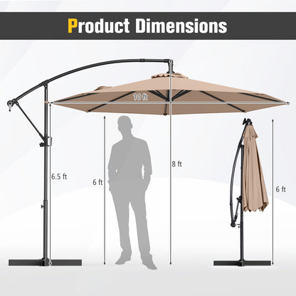 10 Feet Offset Hanging Umbrella with Base and Infinite Tilt, Coffee Outdoor Umbrellas at Gallery Canada