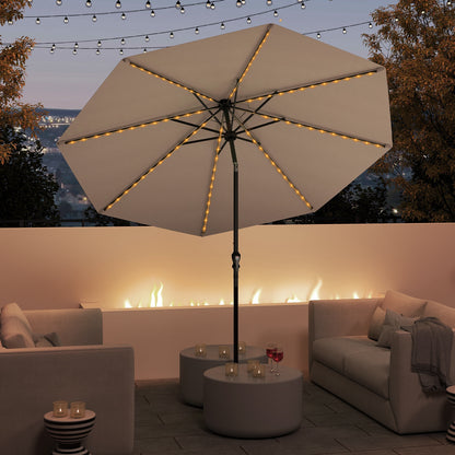 10 Feet Solar Patio Umbrella with 96 Multi-Colored Flowing LED Lights and Tilt Adjustment, Coffee Outdoor Umbrellas at Gallery Canada