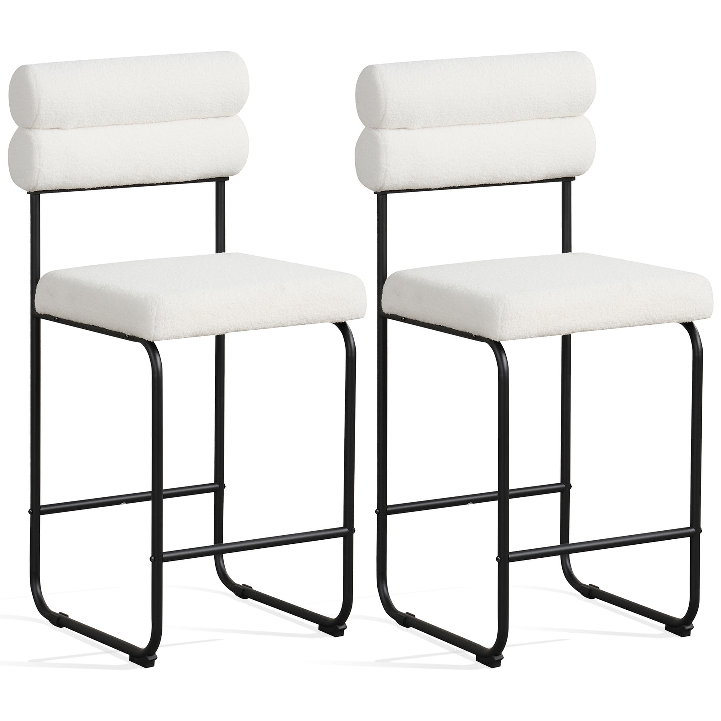 26 Inch Counter Height Bar Stools Set of 2 with Metal Frame and Footrest, White Bar Stools at Gallery Canada