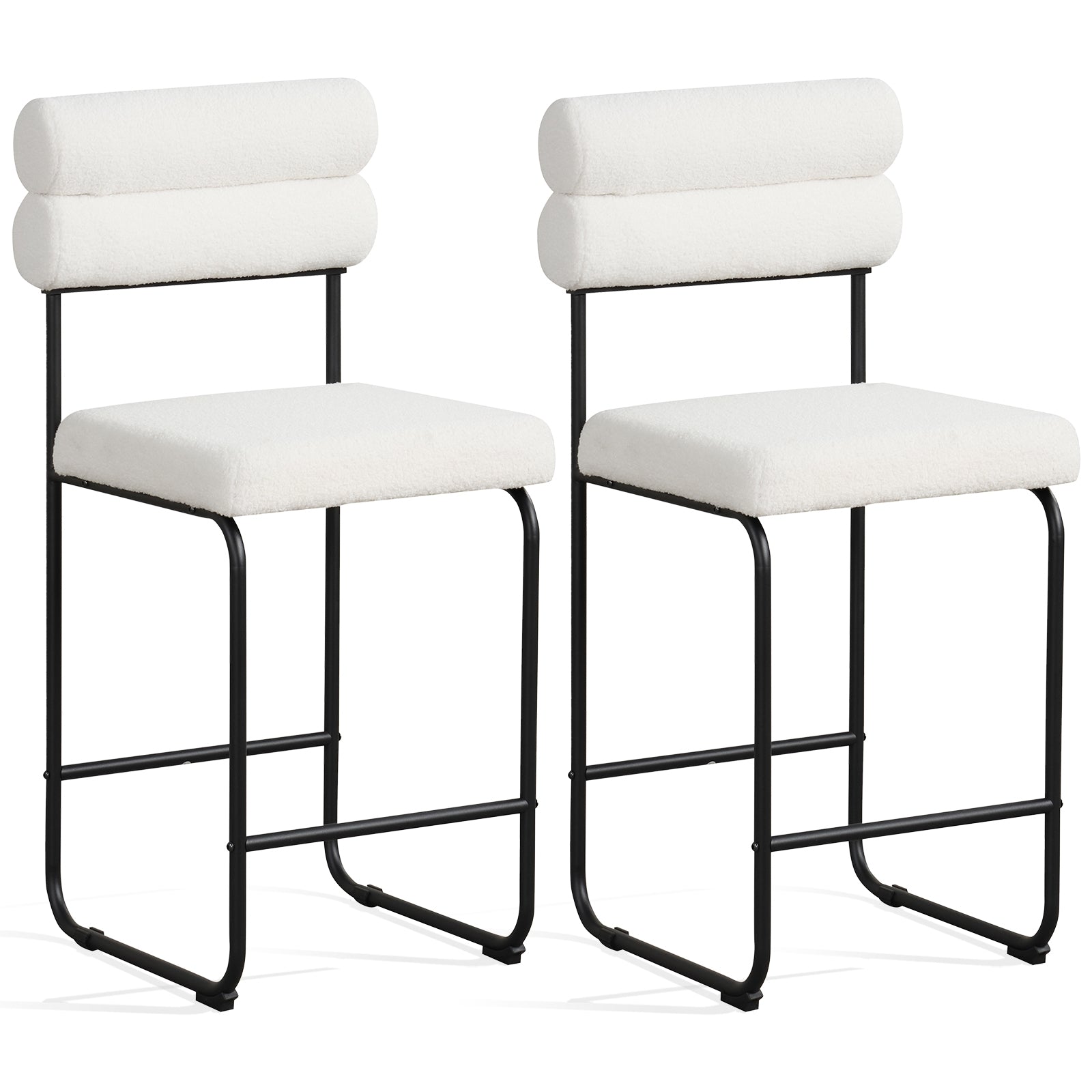 26 Inch Counter Height Bar Stools Set of 2 with Metal Frame and Footrest, White Bar Stools at Gallery Canada