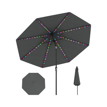 10 Feet Solar Patio Umbrella, 96 Multi-Colored LED Lights, Tilt Adjustment, Gray Outdoor Umbrellas at Gallery Canada