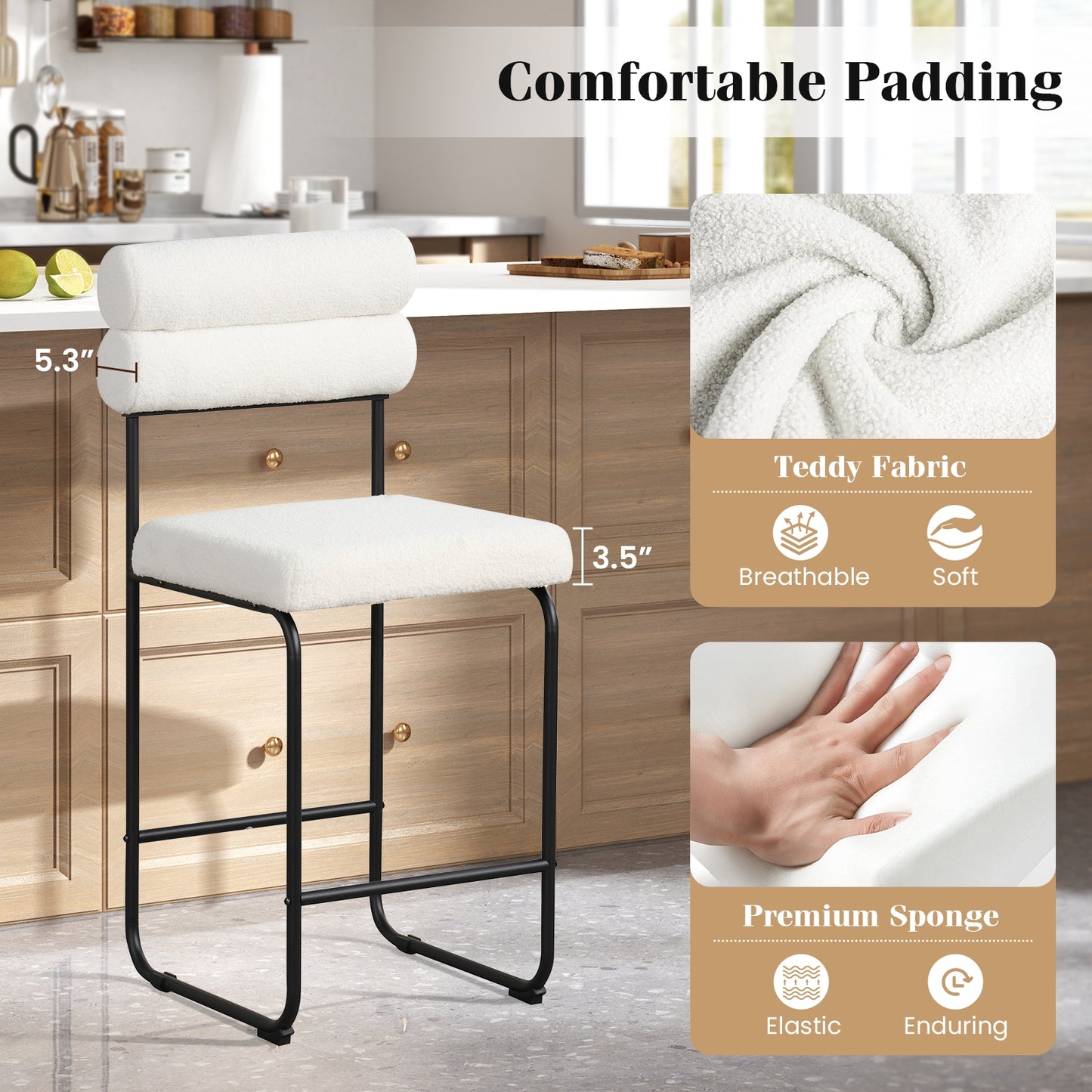 26 Inch Counter Height Bar Stools Set of 2 with Metal Frame and Footrest, White Bar Stools at Gallery Canada