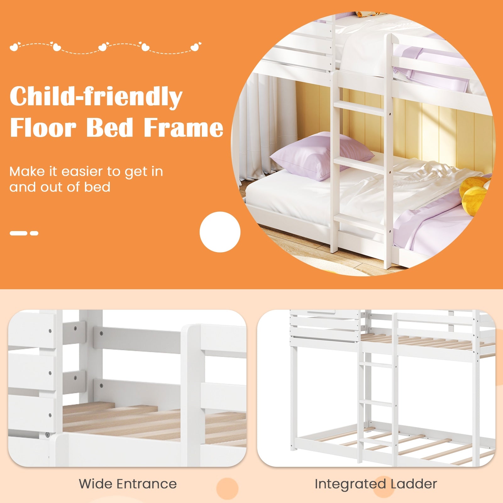 Twin over Twin House Bunk Bed with Roof and Full-length Guardrails, White Bunk Bed Frame at Gallery Canada