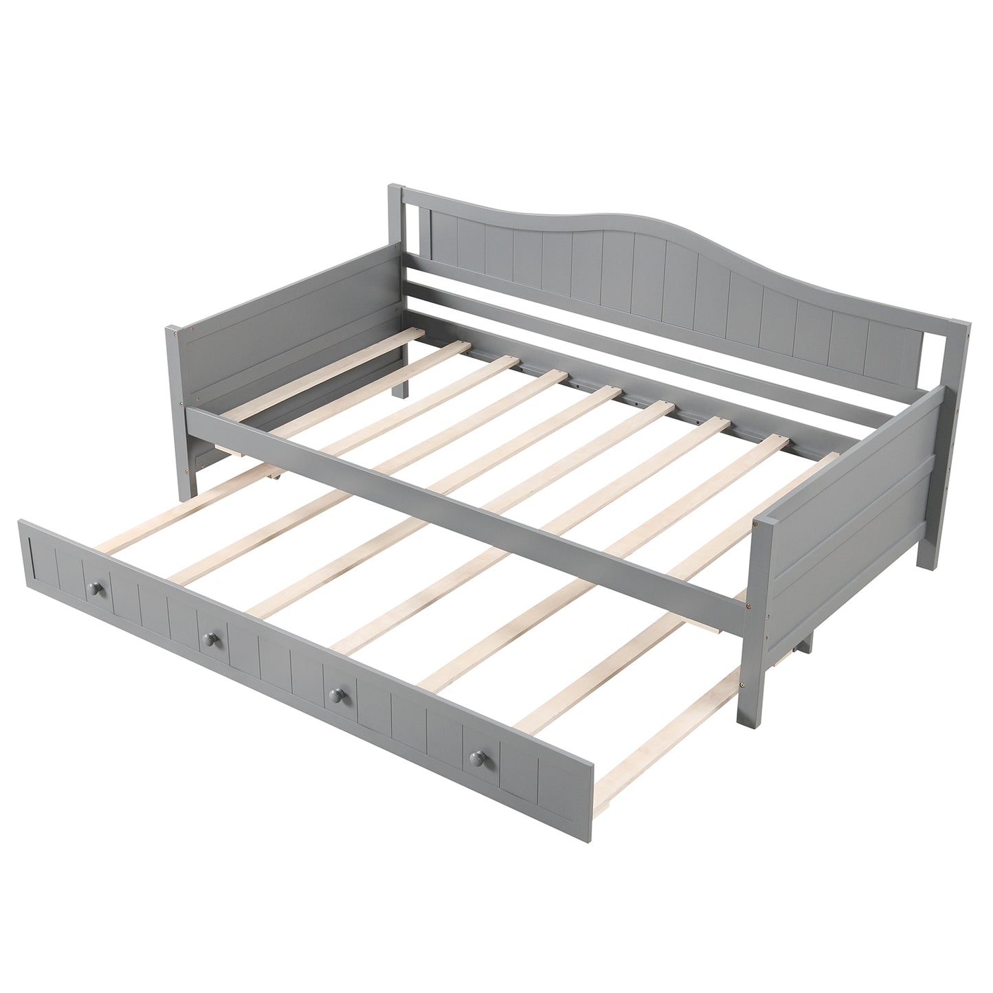 Twin Size Daybed with Trundle and Slats Support on Wheels, Gray Trundle Bed Frame Gray at Gallery Canada