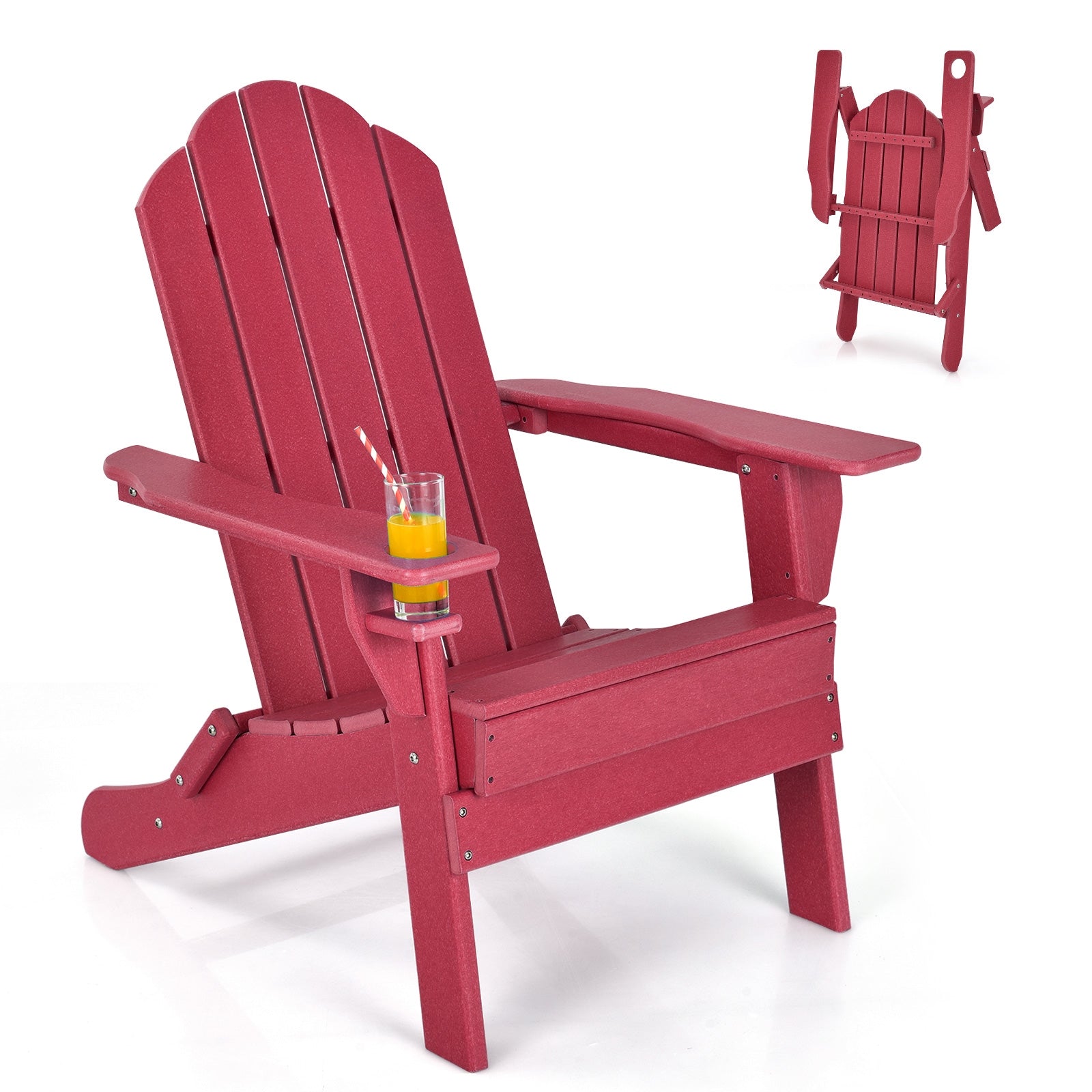 Foldable Weather Resistant Patio Chair with Built-in Cup Holder, Red Adirondack Chairs Red at Gallery Canada