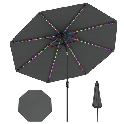 10 Feet Solar Patio Umbrella with 96 Multi-Colored Flowing LED Lights and Tilt Adjustment, Gray Outdoor Umbrellas at Gallery Canada