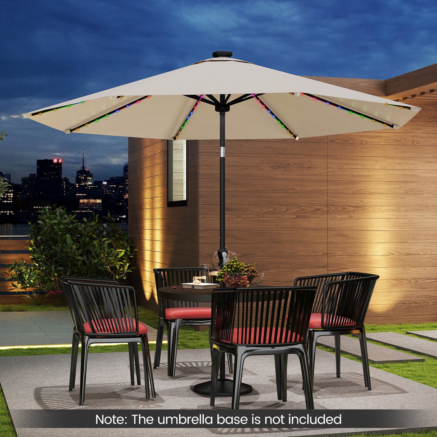 10 Feet Solar Patio Umbrella with 96 Multi-Colored Flowing LED Lights and Tilt Adjustment, Beige Outdoor Umbrellas at Gallery Canada