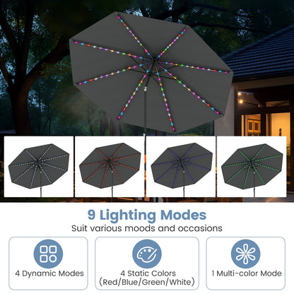 10 Feet Solar Patio Umbrella with 96 Multi-Colored Flowing LED Lights and Tilt Adjustment, Gray Outdoor Umbrellas at Gallery Canada