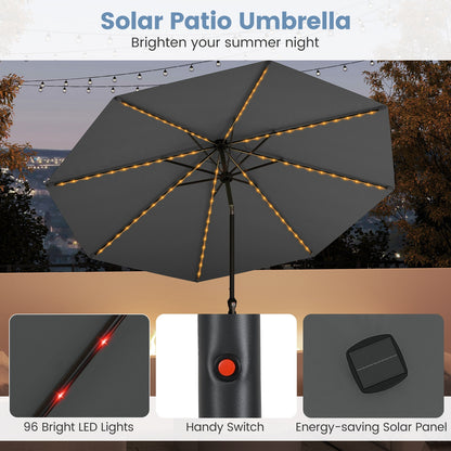 10 Feet Solar Patio Umbrella with 96 Multi-Colored Flowing LED Lights and Tilt Adjustment, Gray Outdoor Umbrellas at Gallery Canada
