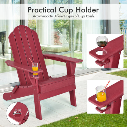 Foldable Weather Resistant Patio Chair with Built-in Cup Holder, Red Adirondack Chairs at Gallery Canada