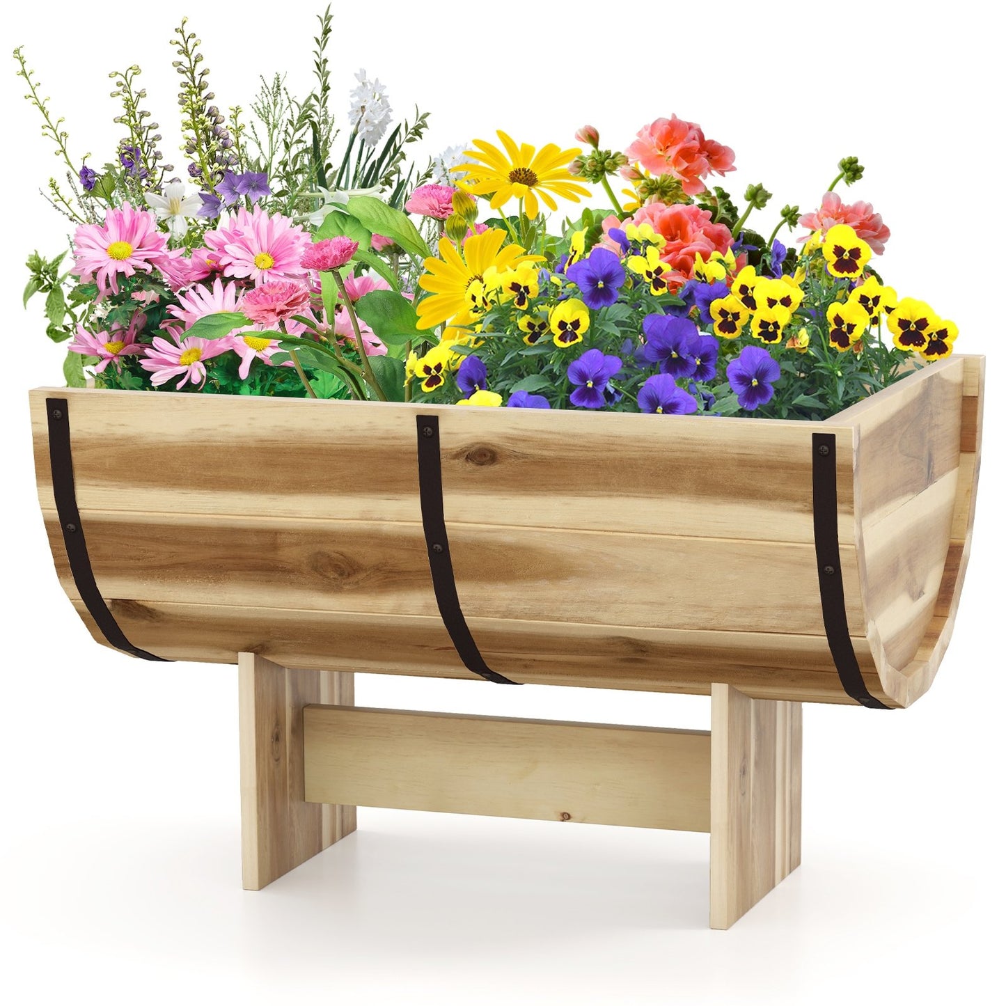 Outdoor Wooden Planter with Legs for Flower Herb Vegetable Fruit, Natural Raised Garden Beds Natural at Gallery Canada