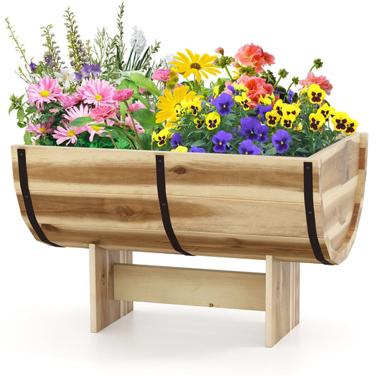 Outdoor Wooden Planter with Legs for Flower Herb Vegetable Fruit, Natural Raised Garden Beds Natural at Gallery Canada