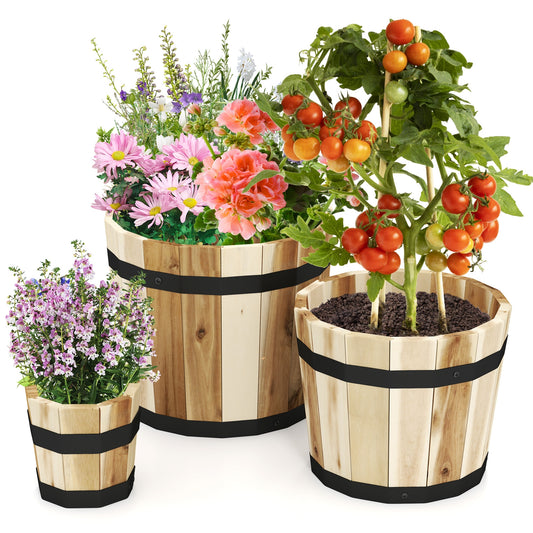 Outdoor Wooden Planter Box Set, 3 Pack, Natural