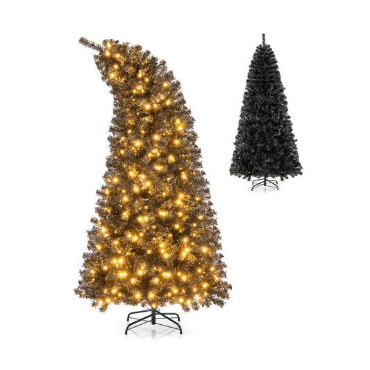 6/7 Ft Artificial Christmas Tree, Bendable Top, Warm Light, 7 ft, Black