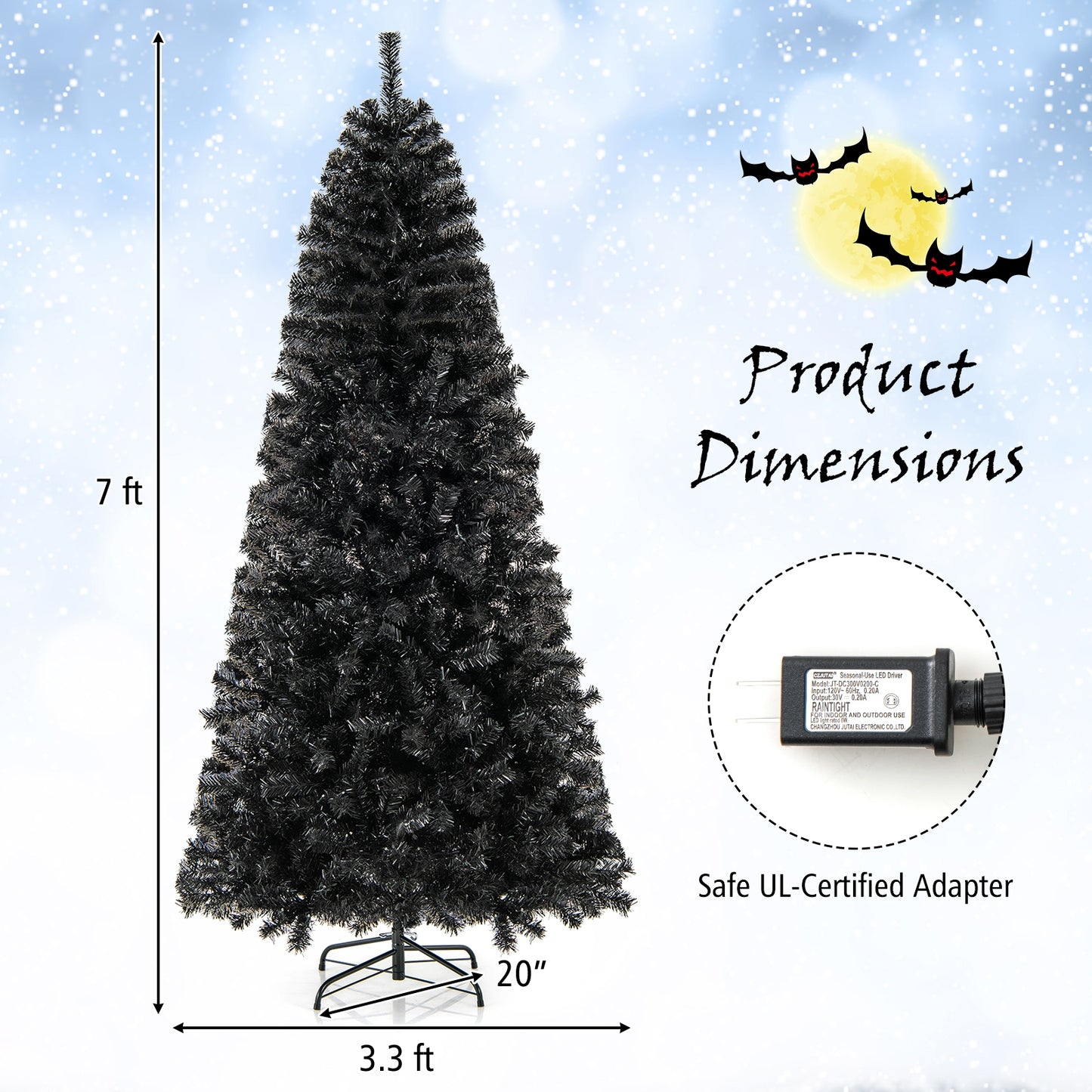 6/7 FT Artificial Christmas Tree with Bendable Top Section and Warm Light-7 ft, Black