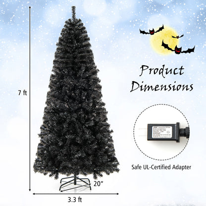 6/7 FT Artificial Christmas Tree with Bendable Top Section and Warm Light-7 ft, Black