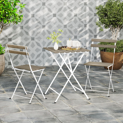 3 Piece Patio Acacia Wood Bistro Set with Slatted Seat and Tabletop, Gray