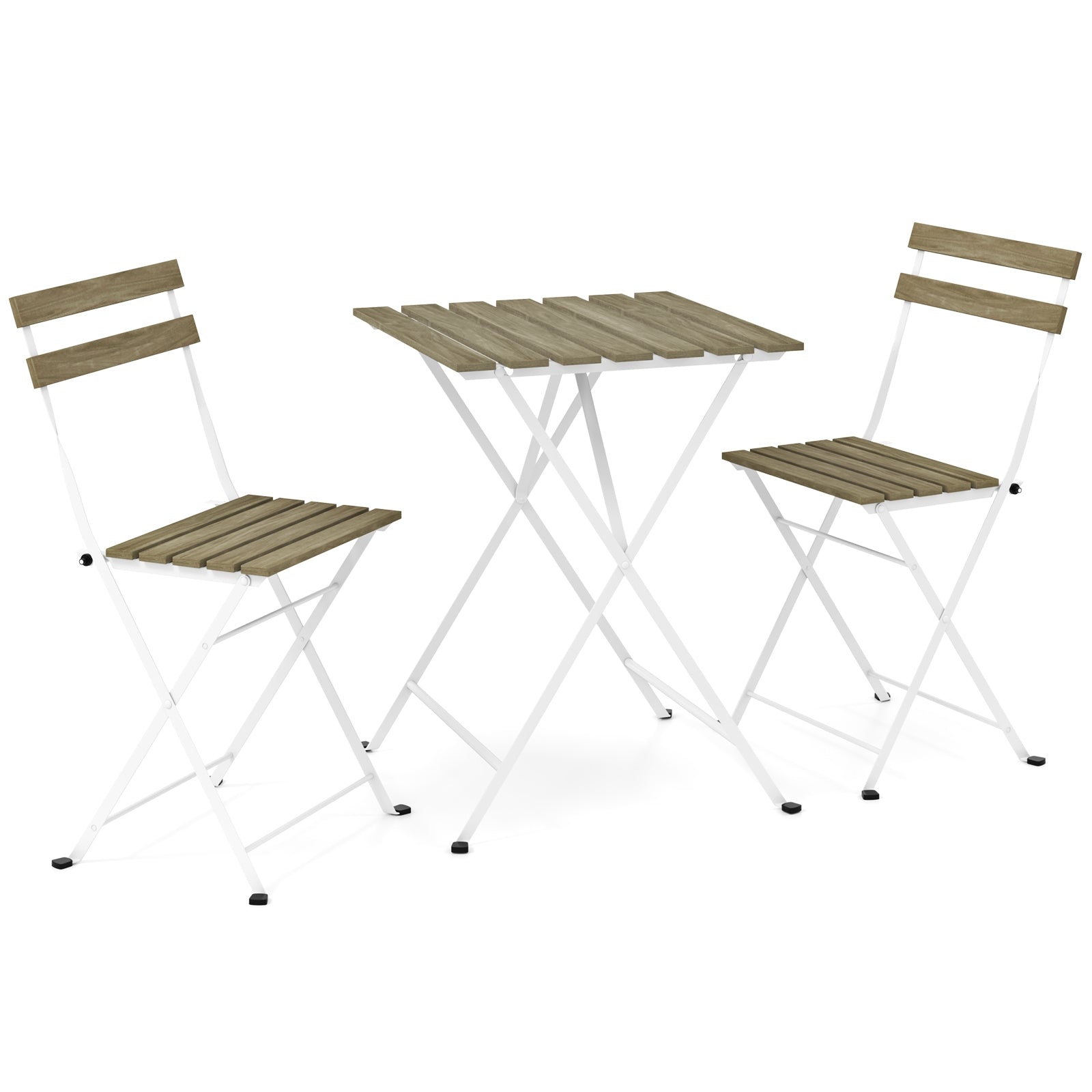 3 Piece Patio Acacia Wood Bistro Set with Slatted Seat and Tabletop, Gray Patio Dining Sets Gray at Gallery Canada