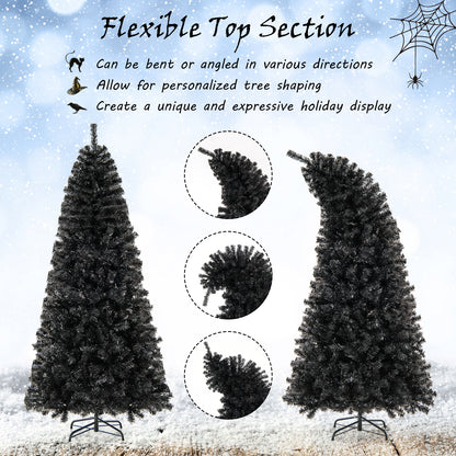 6/7 FT Artificial Christmas Tree with Bendable Top Section and Warm Light-7 ft, Black