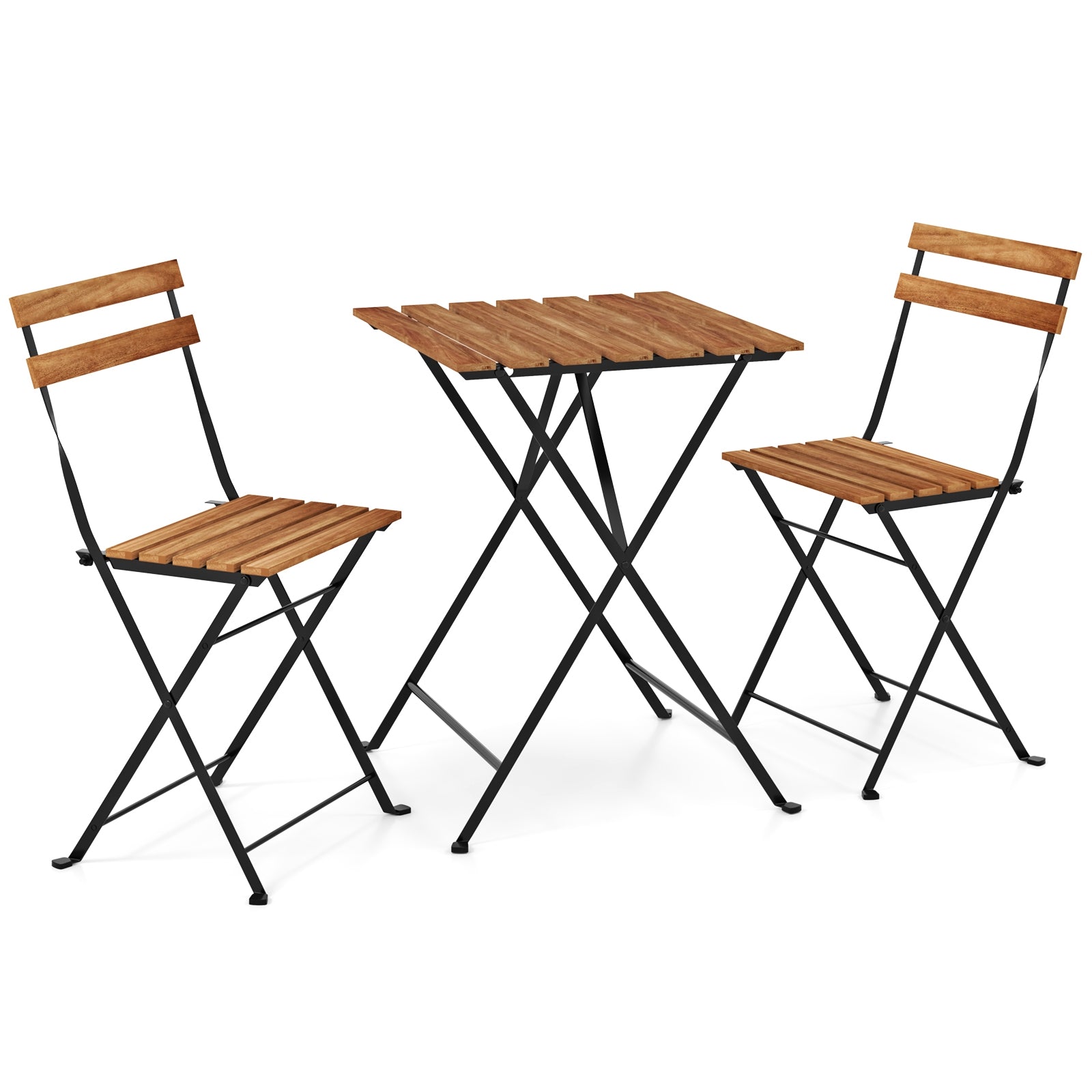 3 Piece Patio Acacia Wood Bistro Set with Slatted Seat and Tabletop, Brown Patio Dining Sets at Gallery Canada