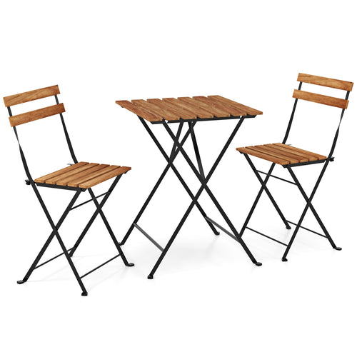 3 Piece Patio Acacia Wood Bistro Set with Slatted Seat and Tabletop, Brown