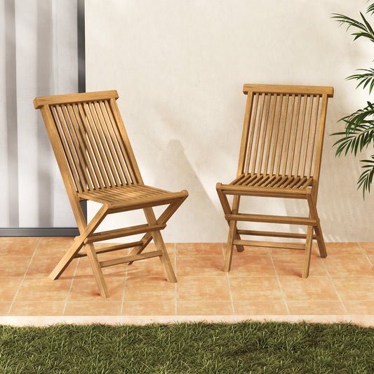 Teak Wood Outdoor Chairs Set Of 2, Slatted Seat And Backrest, Natural Patio Dining Chairs Natural at Gallery Canada