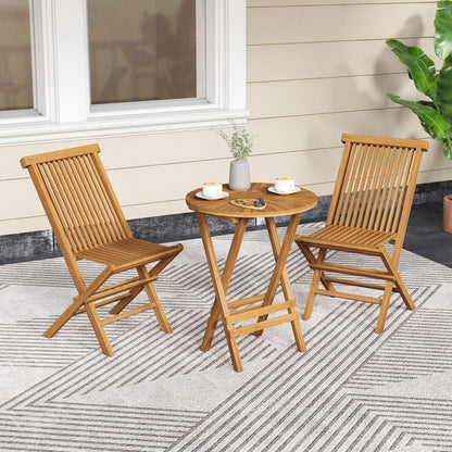 Teak Wood Outdoor Chairs Set Of 2, Slatted Seat And Backrest, Natural Patio Dining Chairs at Gallery Canada
