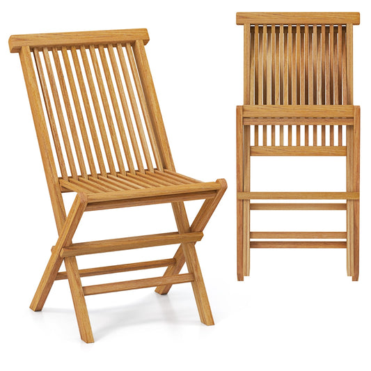 Teak Wood Outdoor Chairs Set Of 2, Slatted Seat And Backrest, Natural Patio Dining Chairs Natural at Gallery Canada