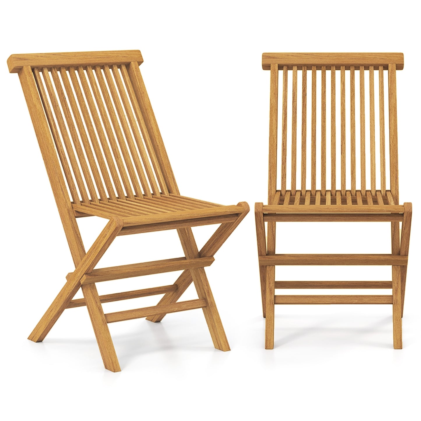 Teak Wood Outdoor Chairs Set Of 2, Slatted Seat And Backrest, Natural Patio Dining Chairs at Gallery Canada